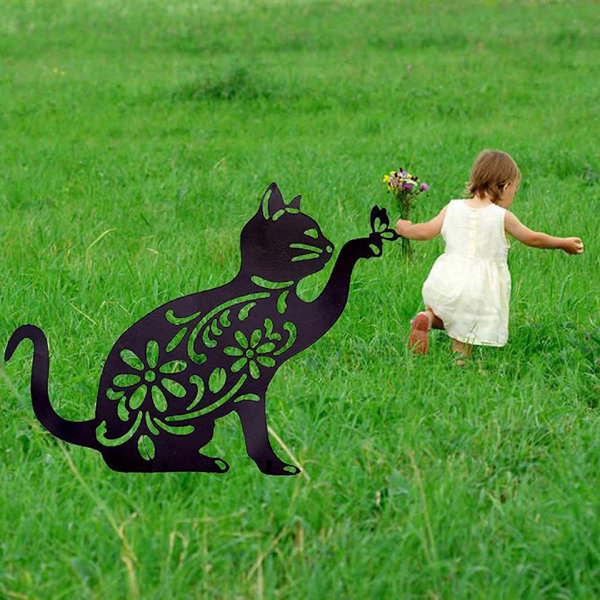 3 Pack Metal Cat Garden Statues Black Cat Silhouette Cat